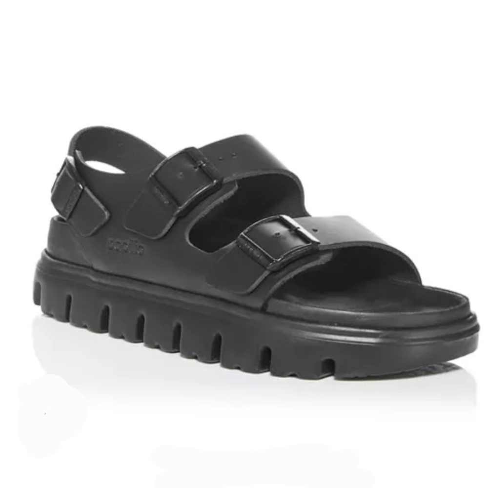 Birkenstock Leather Size 37 Papillio Milano Platform Sandals Black